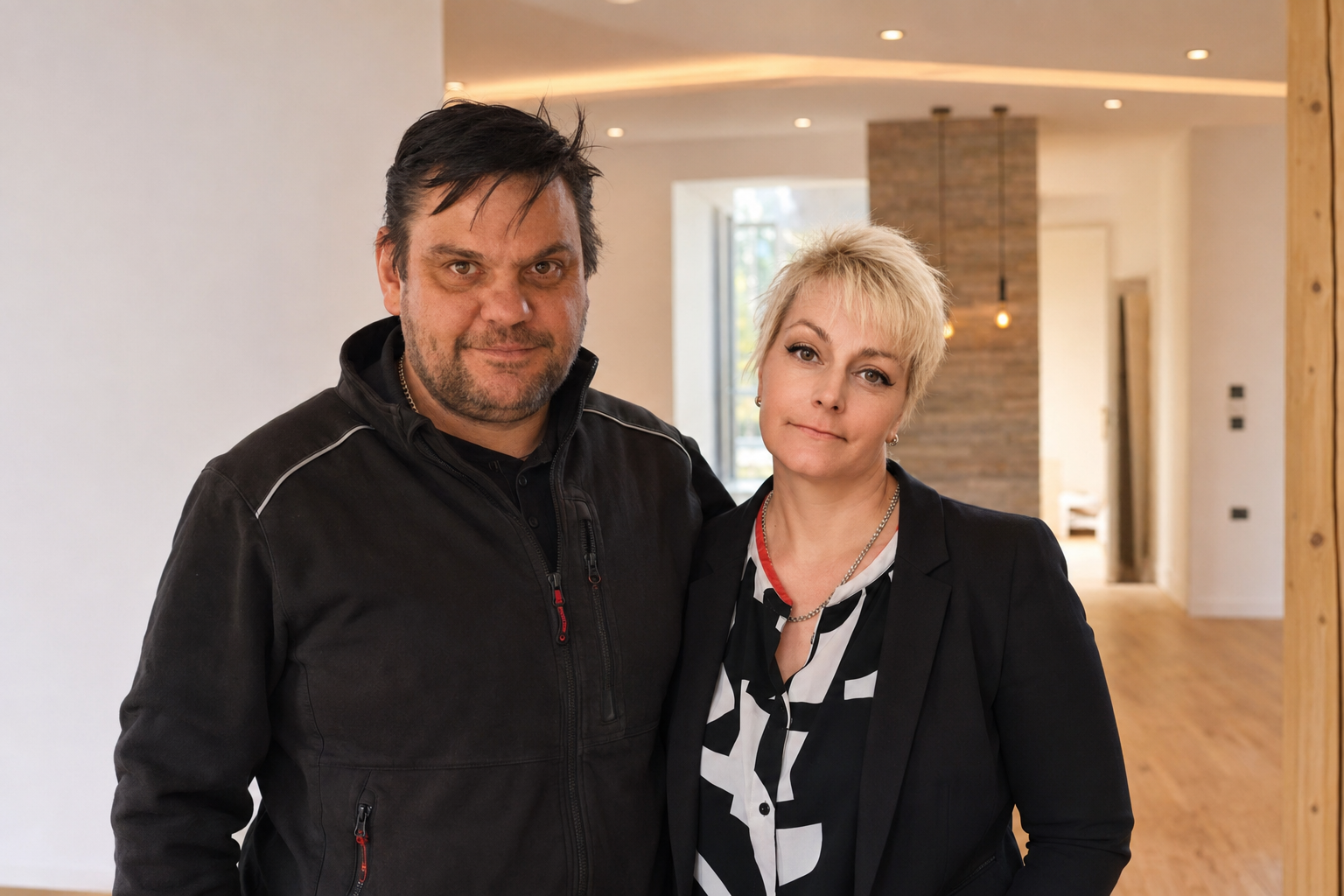 Ramón und Melanie Mönch in einem modern ausgebauten Innenraum